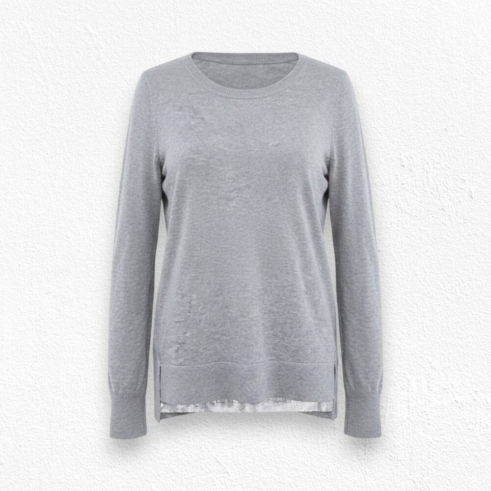 Etcetera Gray Wool Blend Sweater Sequin Hem Detail High Low Pullover Size Medium